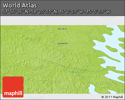Physical 3D Map of the Area around 58° 8' 44" N, 75° 34' 29" W