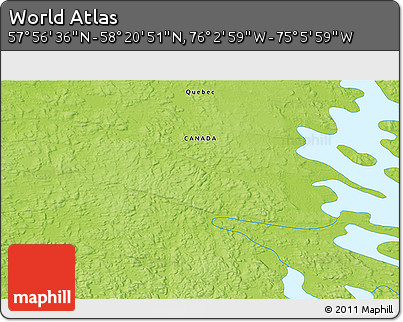 Physical 3D Map of the Area around 58° 8' 44" N, 75° 34' 29" W