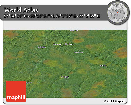 Satellite 3D Map of the Area around 58° 8' 44" N, 76° 34' 29" E