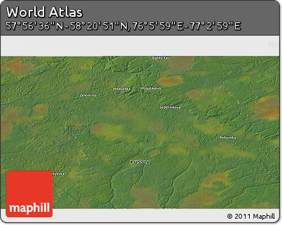 Satellite 3D Map of the Area around 58° 8' 44" N, 76° 34' 29" E