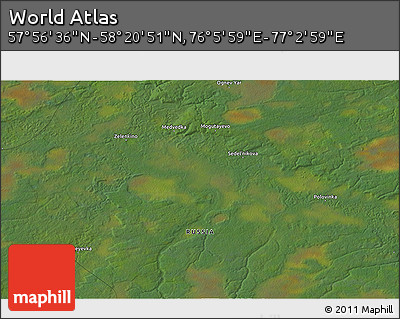 Satellite 3D Map of the Area around 58° 8' 44" N, 76° 34' 29" E