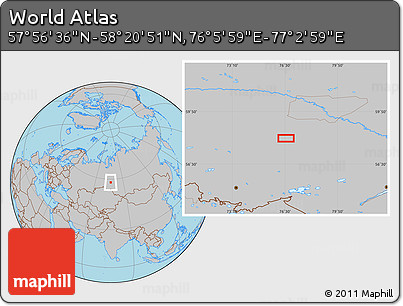 Gray Location Map of the Area around 58° 8' 44" N, 76° 34' 29" E