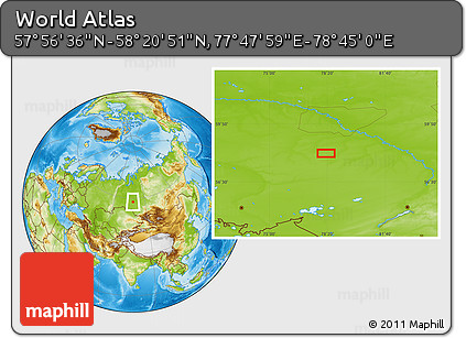 Physical Location Map of the Area around 58° 8' 44" N, 78° 16' 30" E