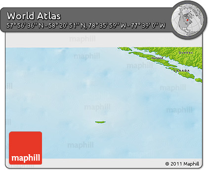 Physical 3D Map of the Area around 58° 8' 44" N, 78° 7' 30" W
