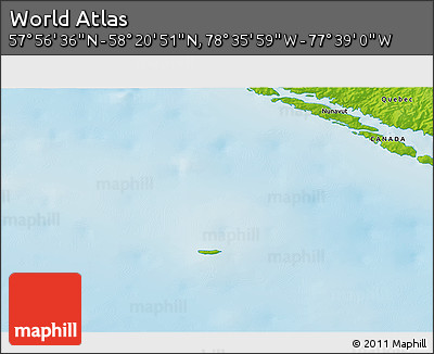 Physical 3D Map of the Area around 58° 8' 44" N, 78° 7' 30" W