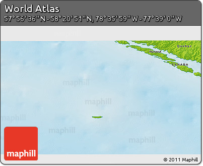 Physical 3D Map of the Area around 58° 8' 44" N, 78° 7' 30" W