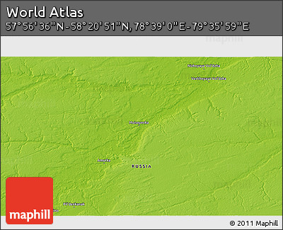 Physical 3D Map of the Area around 58° 8' 44" N, 79° 7' 30" E