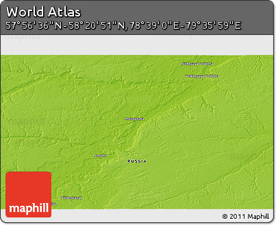 Physical 3D Map of the Area around 58° 8' 44" N, 79° 7' 30" E
