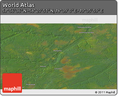 Satellite 3D Map of the Area around 58° 8' 44" N, 79° 7' 30" E