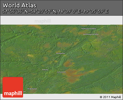 Satellite 3D Map of the Area around 58° 8' 44" N, 79° 7' 30" E