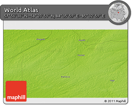Physical 3D Map of the Area around 58° 8' 44" N, 85° 4' 29" E