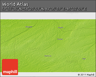 Physical 3D Map of the Area around 58° 8' 44" N, 85° 4' 29" E