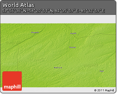 Physical 3D Map of the Area around 58° 8' 44" N, 85° 4' 29" E