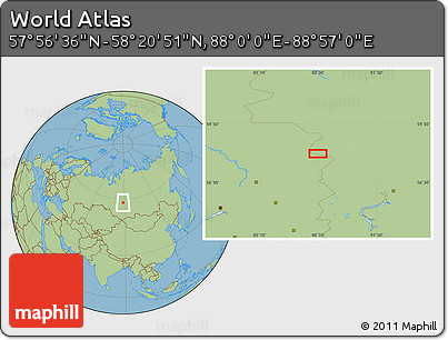 Savanna Style Location Map of the Area around 58° 8' 44" N, 88° 28' 29" E