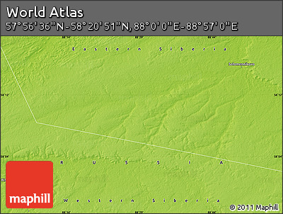 Physical Map of the Area around 58° 8' 44" N, 88° 28' 29" E