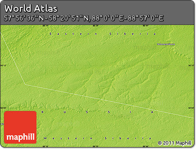 Physical Map of the Area around 58° 8' 44" N, 88° 28' 29" E