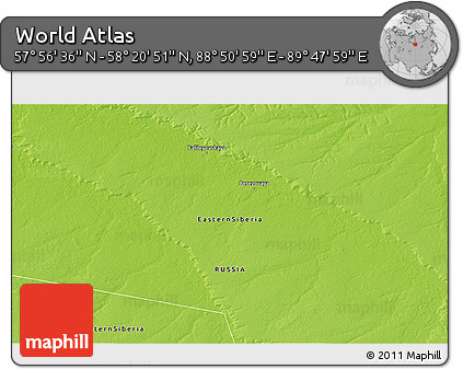 Physical 3D Map of the Area around 58° 8' 44" N, 89° 19' 29" E