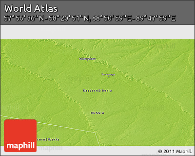Physical 3D Map of the Area around 58° 8' 44" N, 89° 19' 29" E