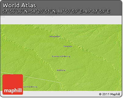 Physical 3D Map of the Area around 58° 8' 44" N, 89° 19' 29" E