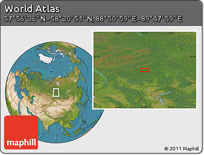 Satellite Location Map of the Area around 58° 8' 44" N, 89° 19' 29" E