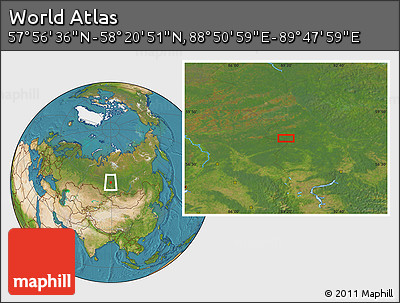 Satellite Location Map of the Area around 58° 8' 44" N, 89° 19' 29" E