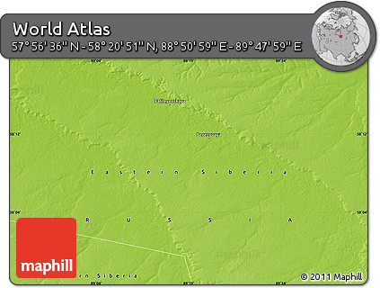 Physical Map of the Area around 58° 8' 44" N, 89° 19' 29" E