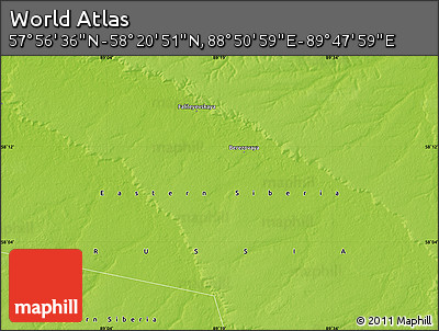 Physical Map of the Area around 58° 8' 44" N, 89° 19' 29" E