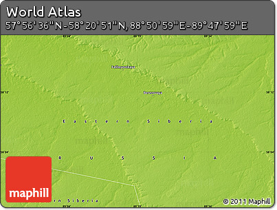 Physical Map of the Area around 58° 8' 44" N, 89° 19' 29" E