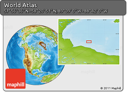 Physical Location Map of the Area around 58° 8' 44" N, 89° 10' 30" W