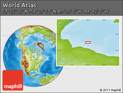 Physical Location Map of the Area around 58° 8' 44" N, 89° 10' 30" W