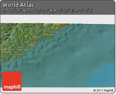 Satellite 3D Map of the Area around 58° 8' 44" N, 8° 34' 29" E