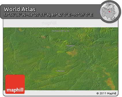 Satellite 3D Map of the Area around 58° 8' 44" N, 90° 10' 30" E