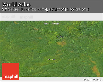 Satellite 3D Map of the Area around 58° 8' 44" N, 90° 10' 30" E