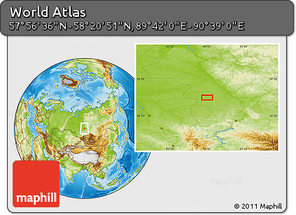 Physical Location Map of the Area around 58° 8' 44" N, 90° 10' 30" E