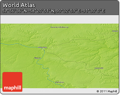 Physical 3D Map of the Area around 58° 8' 44" N, 91° 1' 30" E