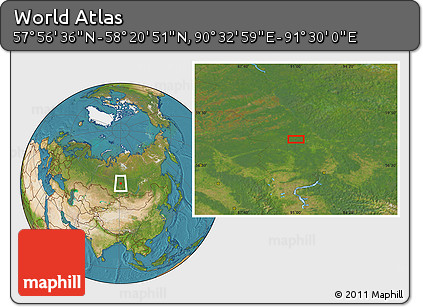 Satellite Location Map of the Area around 58° 8' 44" N, 91° 1' 30" E