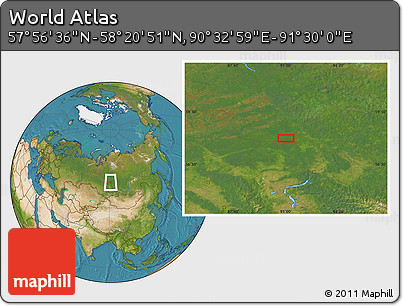 Satellite Location Map of the Area around 58° 8' 44" N, 91° 1' 30" E