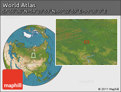 Satellite Location Map of the Area around 58° 8' 44" N, 91° 1' 30" E