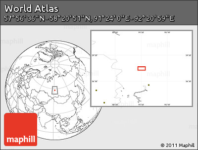 Blank Location Map of the Area around 58° 8' 44" N, 91° 52' 30" E