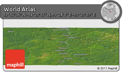 Satellite Panoramic Map of the Area around 58° 8' 44" N, 91° 52' 30" E