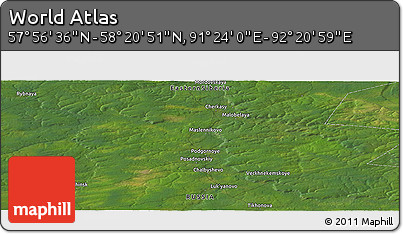 Satellite Panoramic Map of the Area around 58° 8' 44" N, 91° 52' 30" E