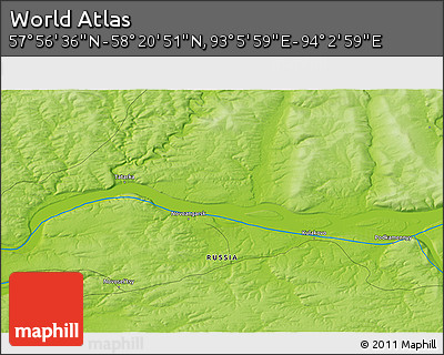 Physical 3D Map of the Area around 58° 8' 44" N, 93° 34' 29" E