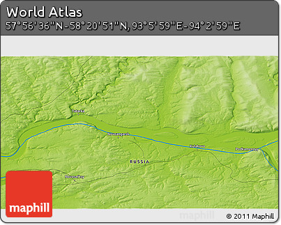 Physical 3D Map of the Area around 58° 8' 44" N, 93° 34' 29" E