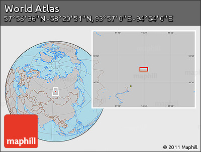 Gray Location Map of the Area around 58° 8' 44" N, 94° 25' 30" E