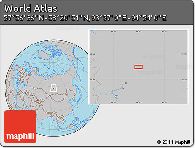 Gray Location Map of the Area around 58° 8' 44" N, 94° 25' 30" E