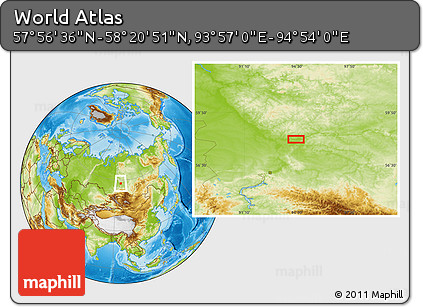 Physical Location Map of the Area around 58° 8' 44" N, 94° 25' 30" E