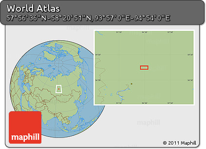 Savanna Style Location Map of the Area around 58° 8' 44" N, 94° 25' 30" E
