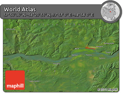 Satellite Map of the Area around 58° 8' 44" N, 94° 25' 30" E