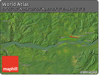 Satellite Map of the Area around 58° 8' 44" N, 94° 25' 30" E