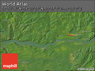 Satellite Map of the Area around 58° 8' 44" N, 94° 25' 30" E
